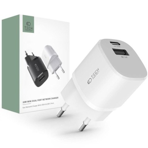 TECH-PROTECT C20W MINI 2-PORT NETWORK CHARGER PD20W/QC3.0 WHITE TECH-PROTECT C20W MINI 2-PORT NETWORK CHARGER PD20W/QC3.0 WHITE