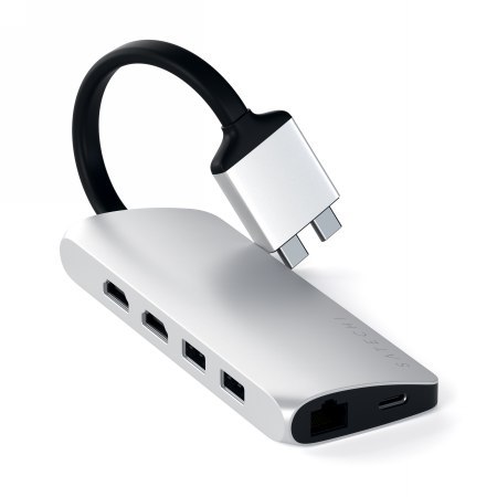 Satechi Type-C Dual Multimedia Adapter - aluminiowy adapter do MacBook z podwójnym USB-C (USB-C PD 60W, 2x USB-A, 2x HDMI 4K, cz