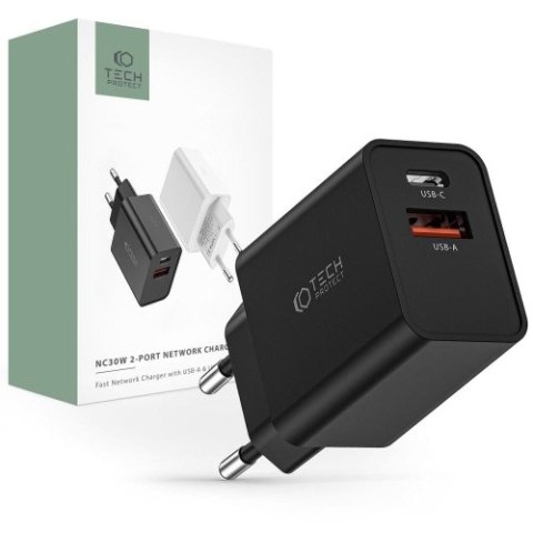 TECH-PROTECT NC30W 2-PORT NETWORK CHARGER PD30W/QC3.0 BLACK TECH-PROTECT NC30W 2-PORT NETWORK CHARGER PD30W/QC3.0 BLACK