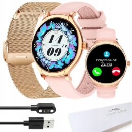 WYP ZEGAREK SMARTWATCH ARIES WATCHES KM30 RÓŻOWY SILIKONOWY PASEK + DODATKOWA BRANSOETA (złoty)