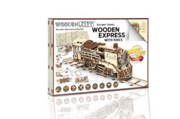 Drewniane Puzzle 3D - Pociąg Woden Express z szynami