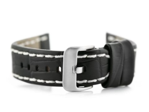 Pasek skórzany do zegarka W49 - czarny/białe - 24mm Pasek skórzany do zegarka W49 - czarny/białe - 24mm